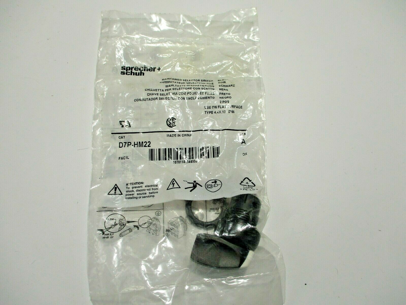 NEW SPRECHER+SCHUH D7P-HM22 BLACK SELECTOR SWITCH OPERATOR