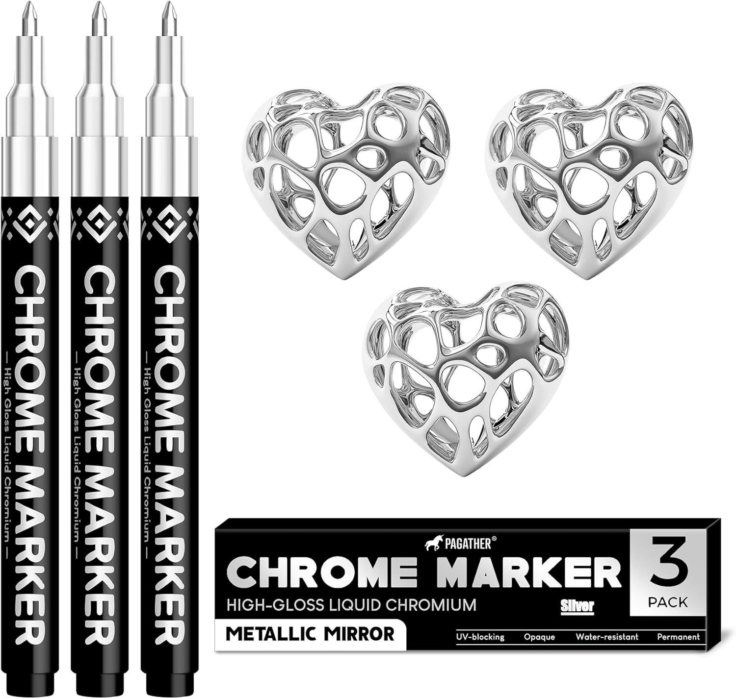 3Pcs Chrome Paint Markers Silver Permanent Mirror Liquid Chrome Pens for Plas