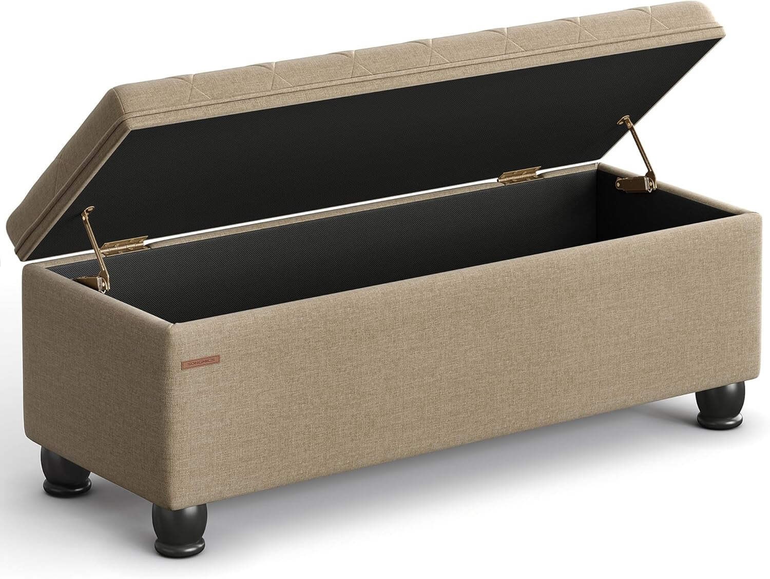 Camel Brown Linen Storage Ottoman Bench Reinforced