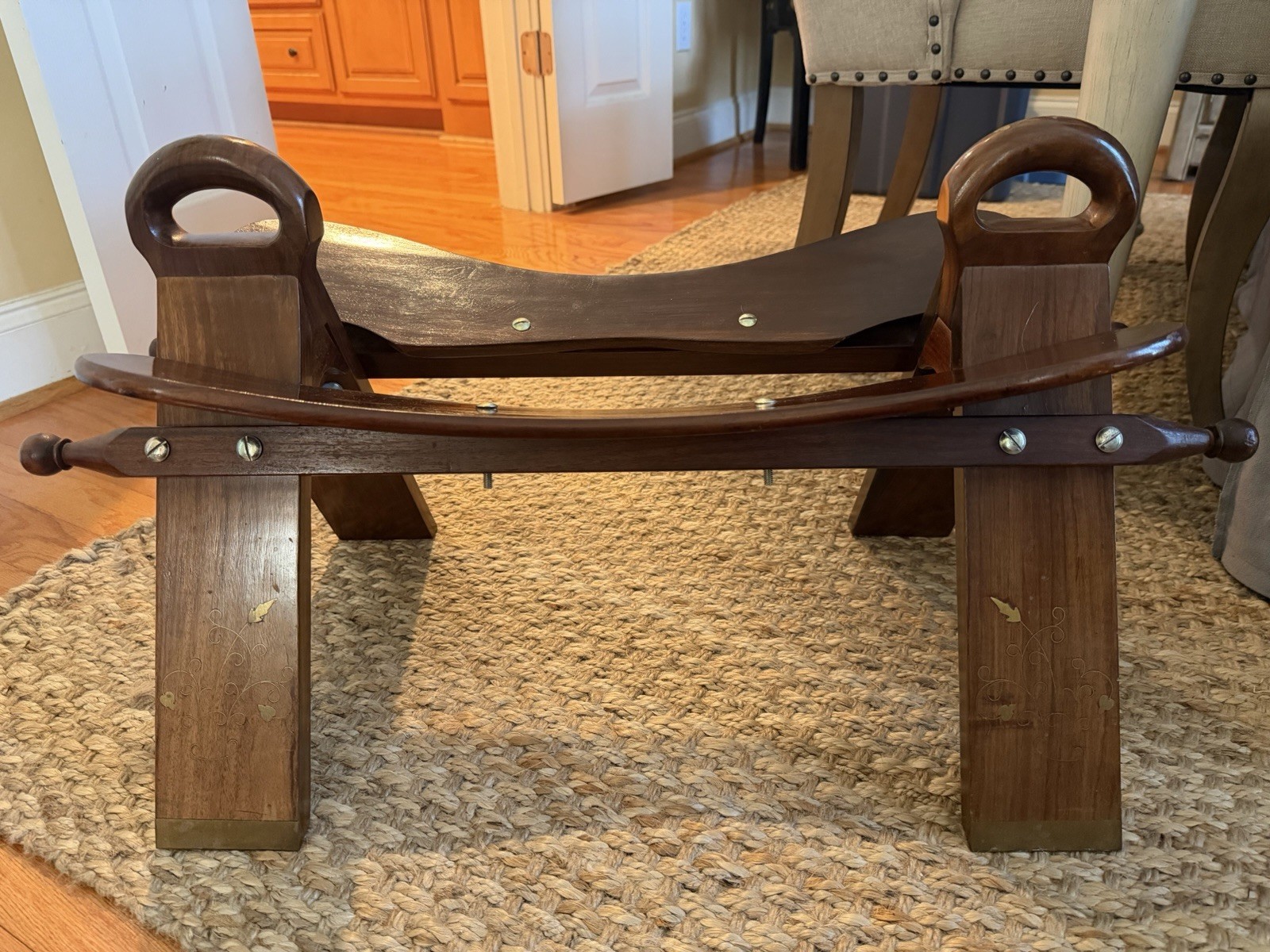 Vintage Camel Saddle Stool Ottoman Leather & Wood w/ Handles – Moroccan Style