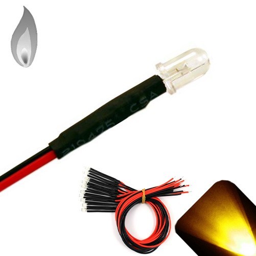 100 x 12v 5mm Pre wired LEDs Flickering Candle Yellow Gold LED PreWired Flicker