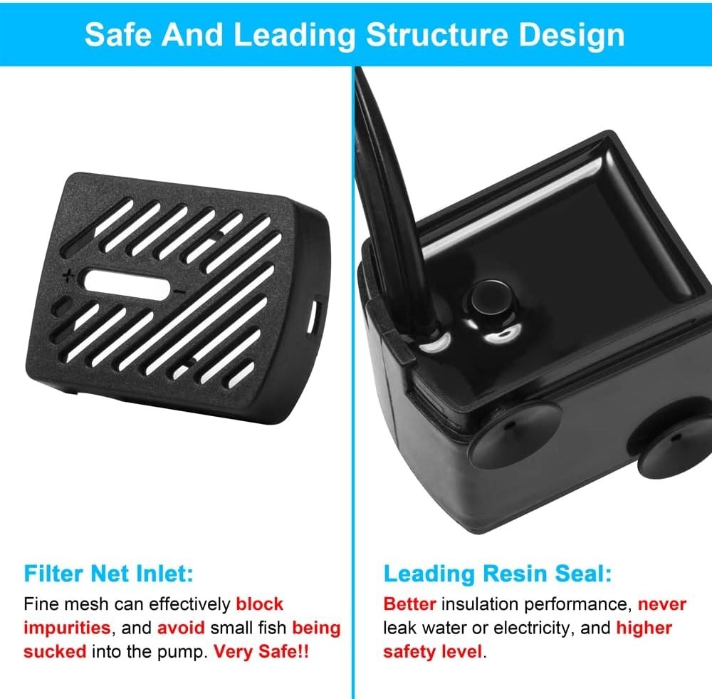 Safe & Adjustable 50GPH Submersible Aquarium Pump - Super Quiet Design