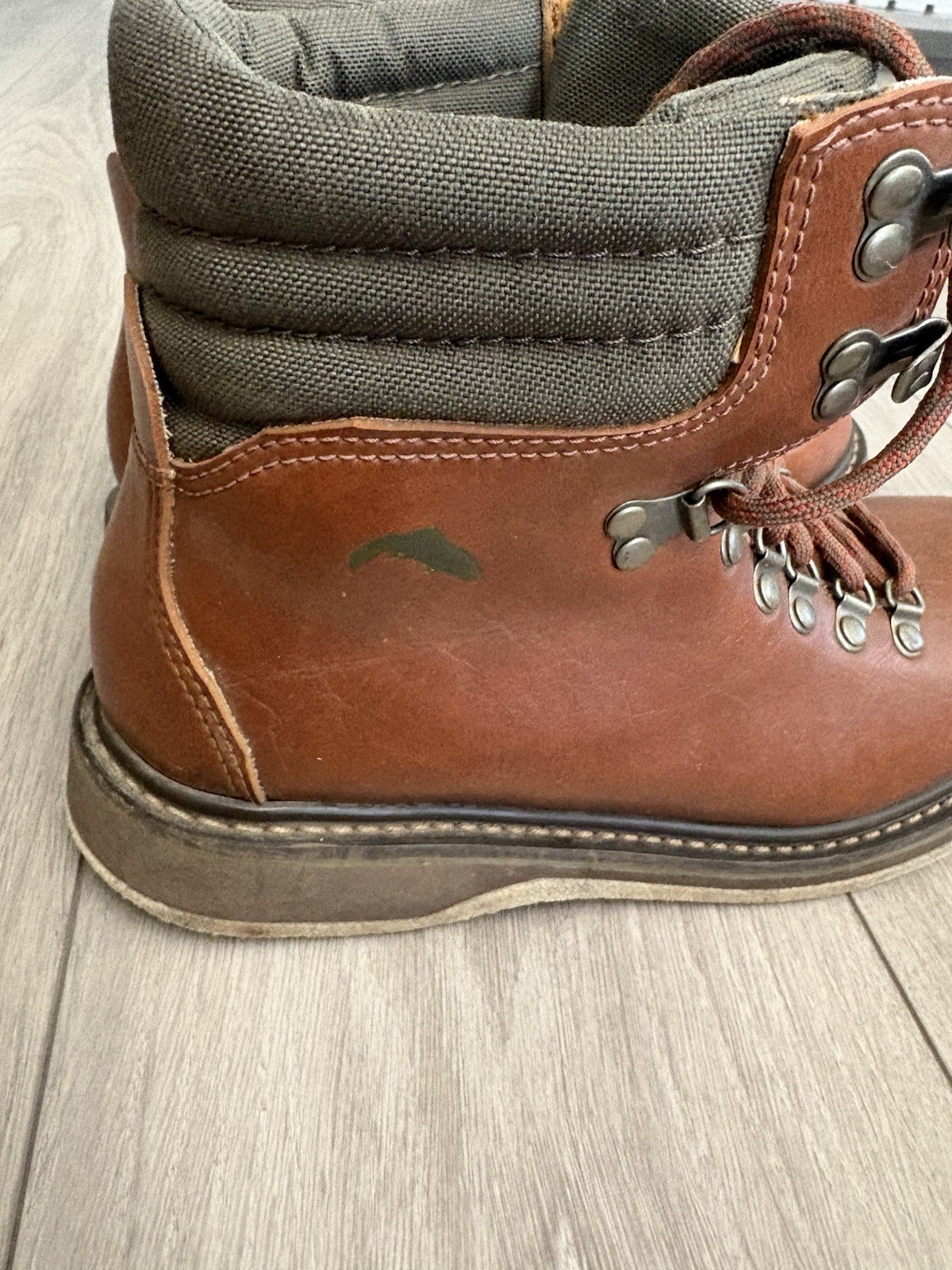 Simms Freestone Fly Fishing Boots Brown Green Leather Felt Soles Mens Size 7