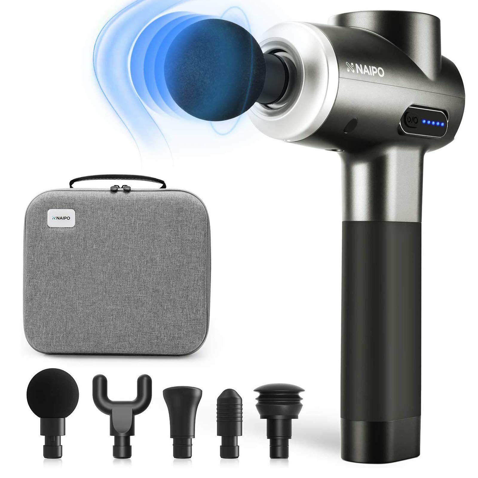 Naipo 5 Heads Muscle Massage Gun 35dB Super Quiet 20 Days Long Battery MGG-2103