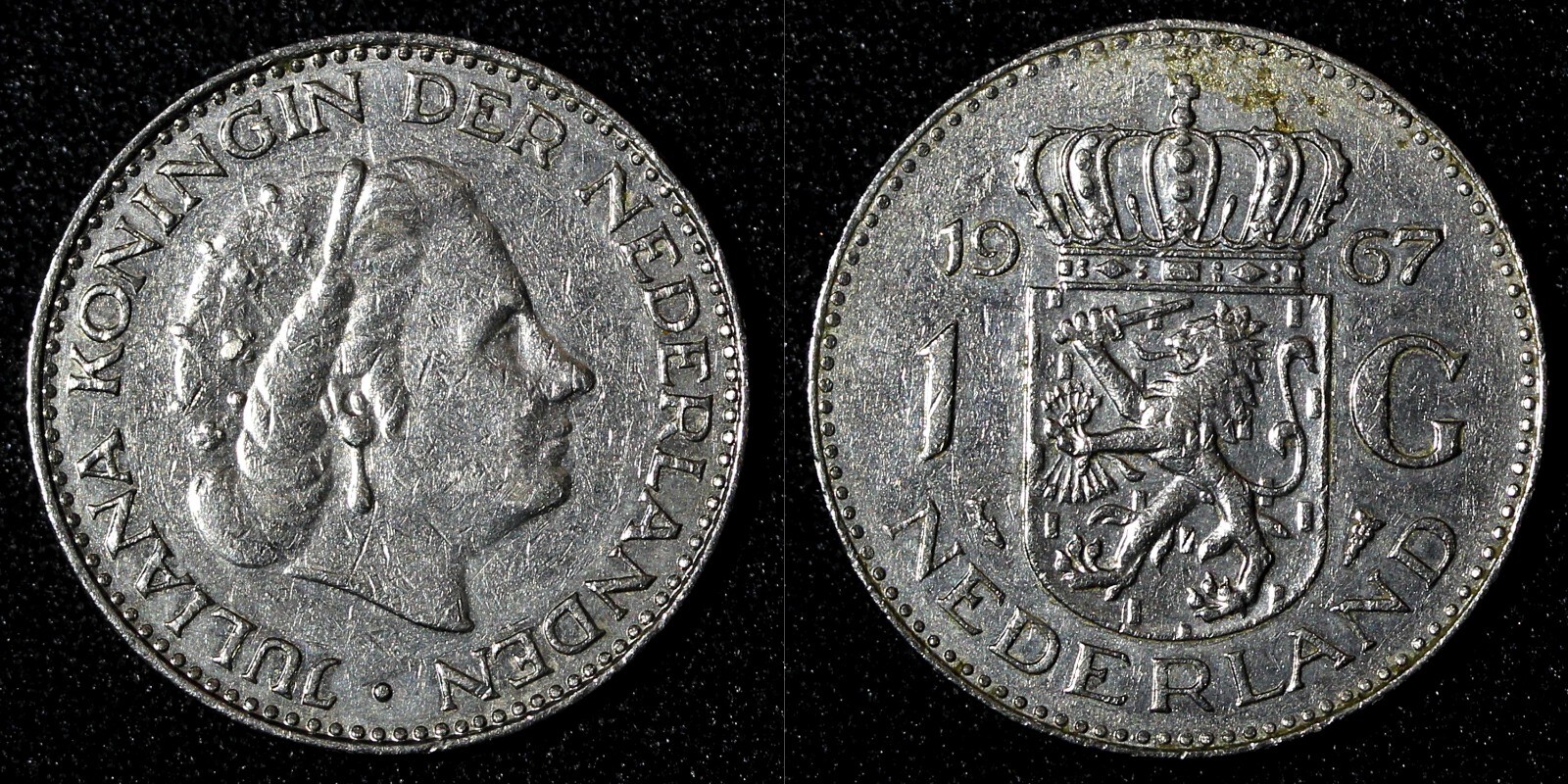 Netherlands Juliana Nickel  1967 Fish 1 Gulden 25 mm Royal Dutch KM# 184a  (944)