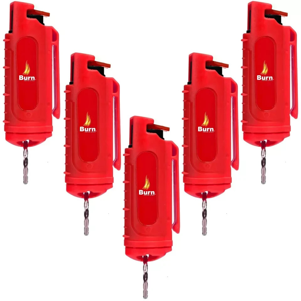 5 Pack Burn Pepper Spray 0.5oz Self Defense Security Keychain Red