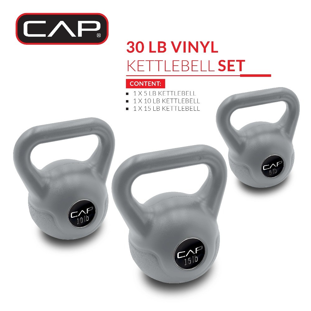 Adjustable Vinyl Coated Kettlebell Set with 3 Weights 5 10 15 lb Gray