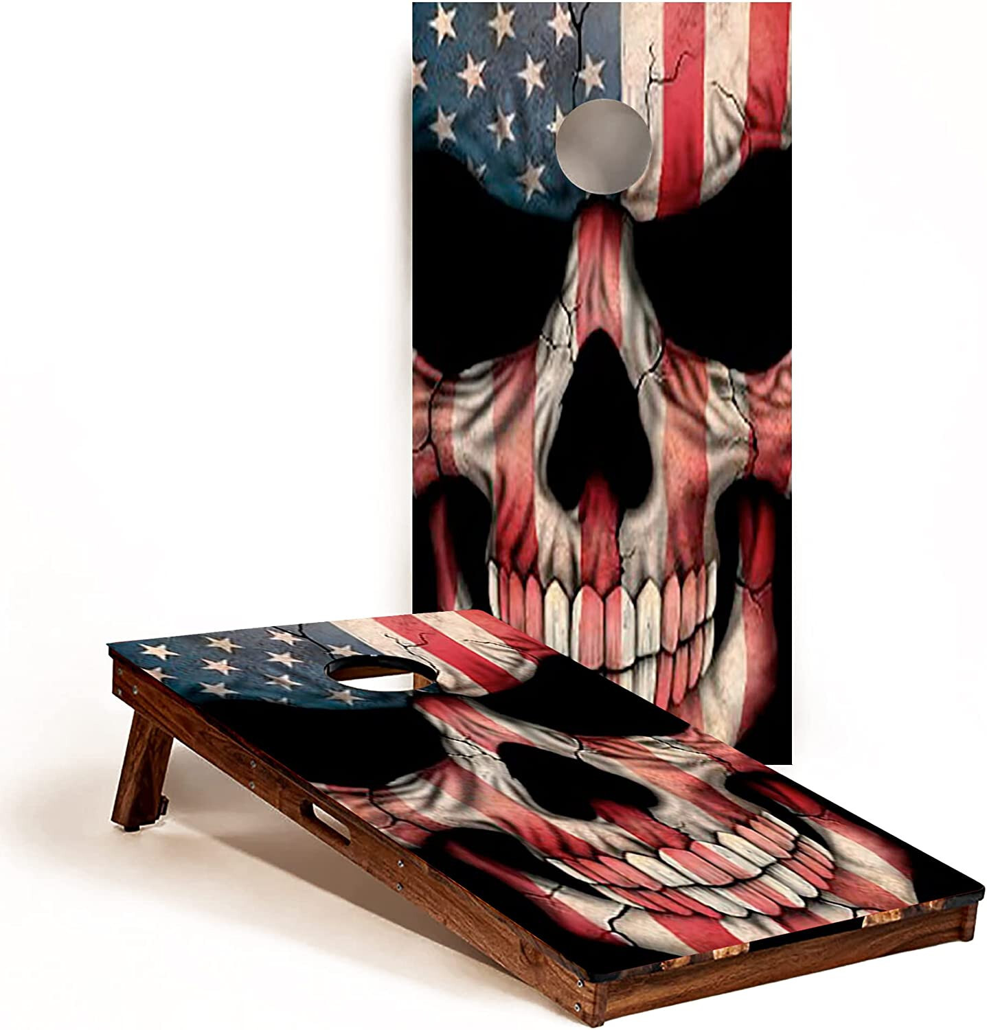 C22 American Flag Skull Cornhole Board Wrap LAMINATED Wraps Decals Vinyl Sticker