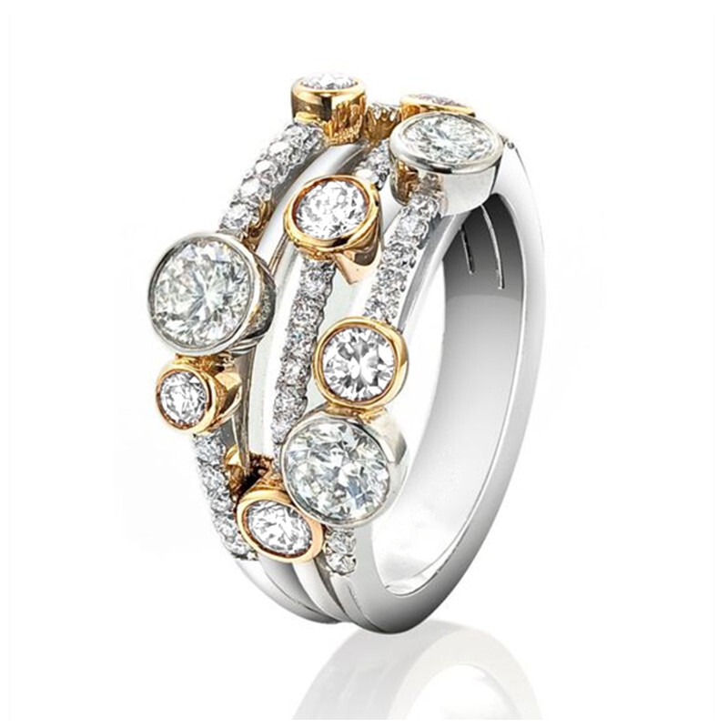 Fashion Two Tone 925 Silver Filled Ring Cubic Zircon Wedding Jewelry Sz 6-10