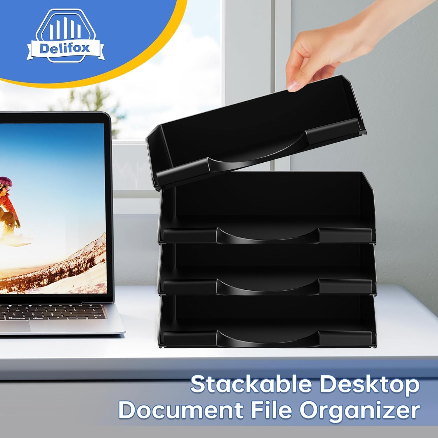 4 Pack Stackable Paper Trays for Letter Documents, Desktop File Organizers for
