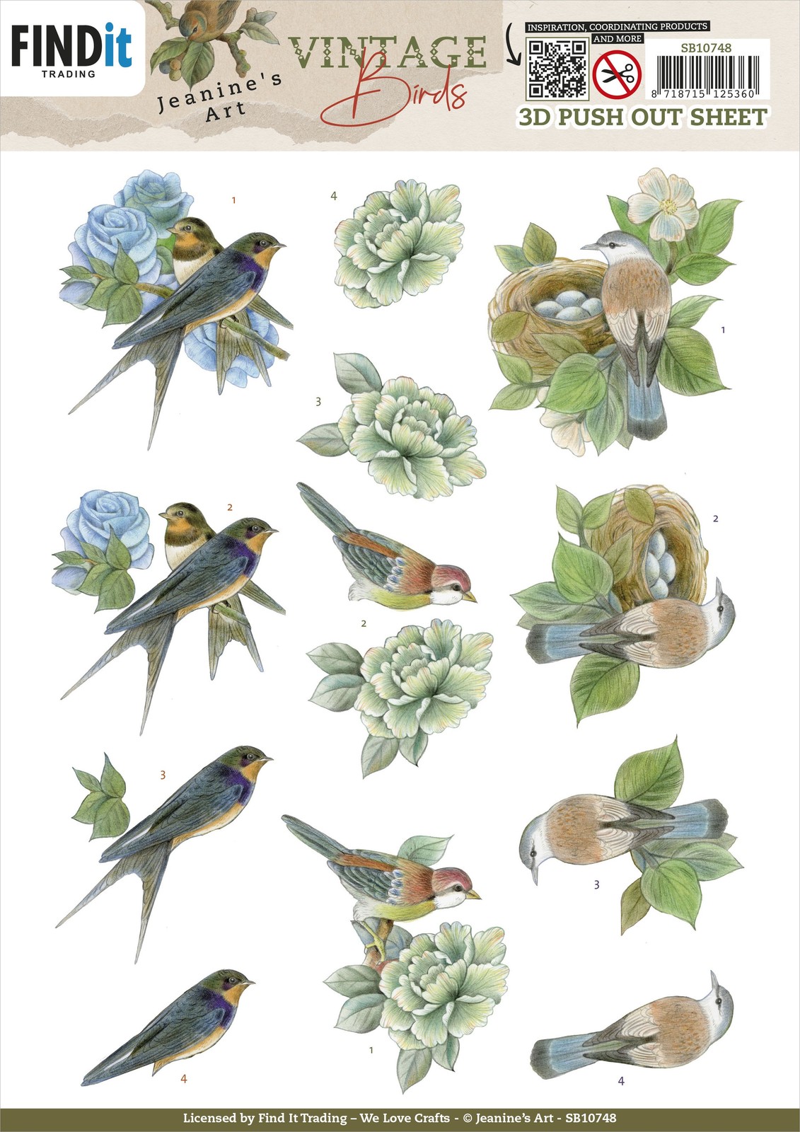 Find It Trading Jeanine's Art 3D Push Out Sheet-Bird's Nest, Vintage Birds