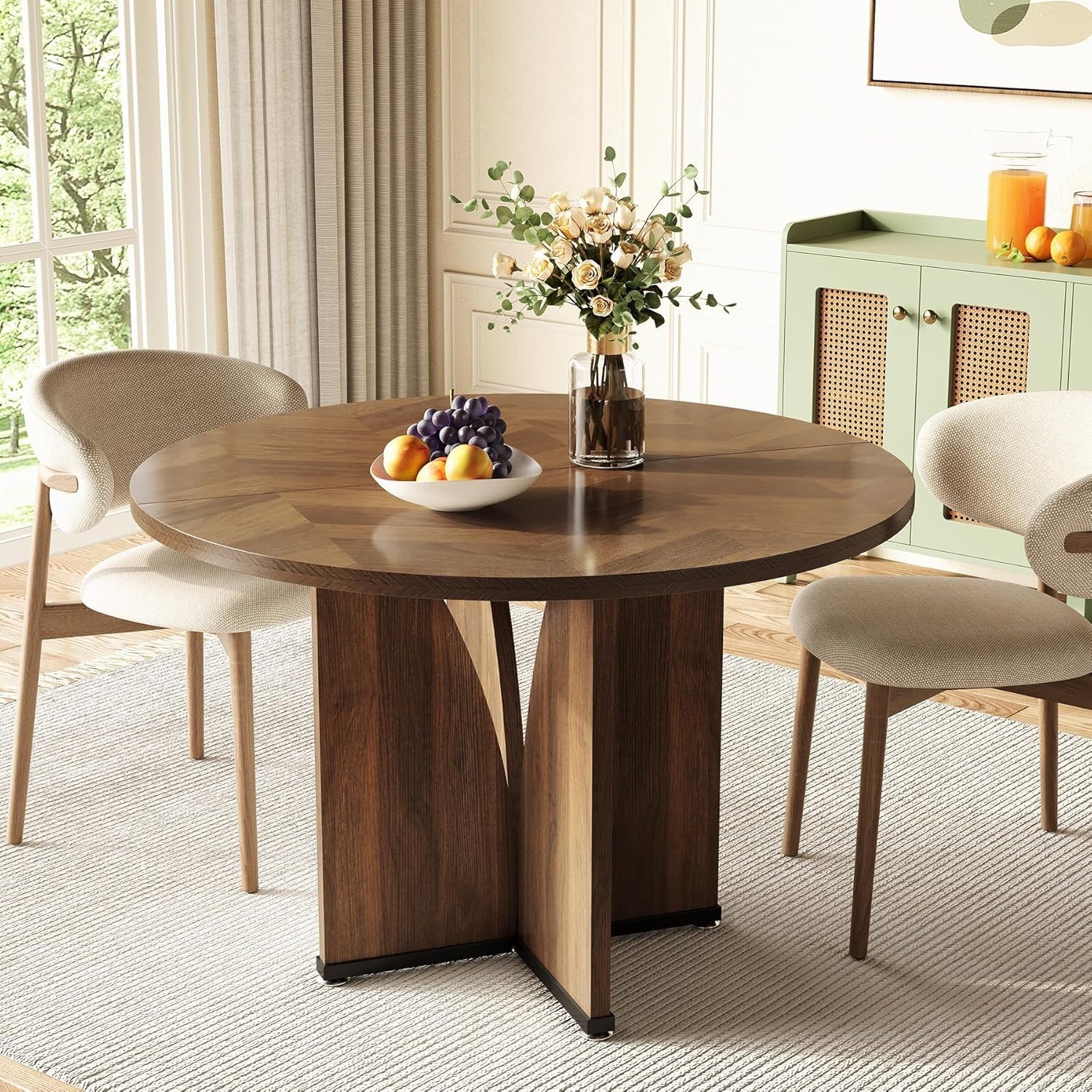 39" Round Dining Table, Seats 4, Rustic X-Pedestal, Farmhouse, Dark Brown