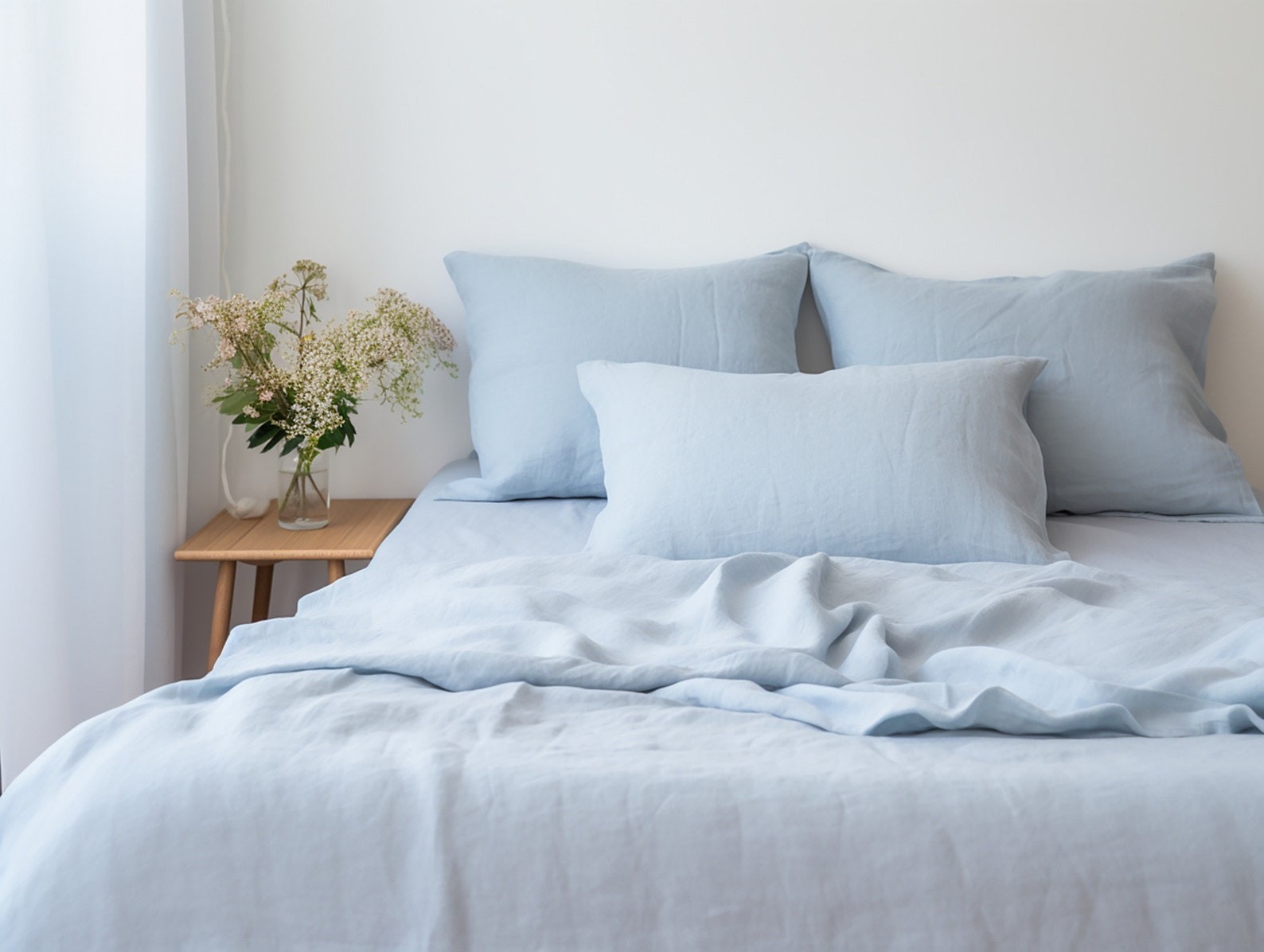 Linen 4 Pc Sheet Set, Organic Flax Linen Bed Sheets Flat Sheet with Fitted Sheet
