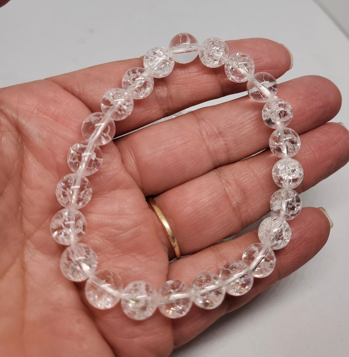 Crackle Quartz Crystal 8mm Beaded Stretch Bracelet