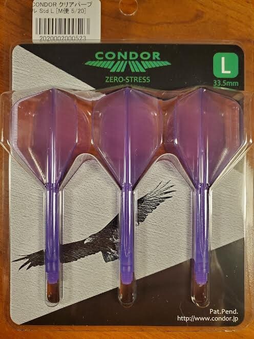CONDOR ZERO STRESS SHAFT FLIGHT COMBO STANDARD FLIGHT LONG SHAFT CLEAR PURPLE