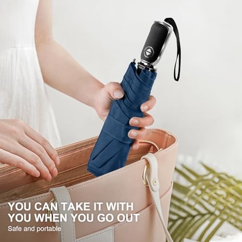 Compact Umbrella Automatic - Folding Travel Umbrella, Micro & Mini dark blue