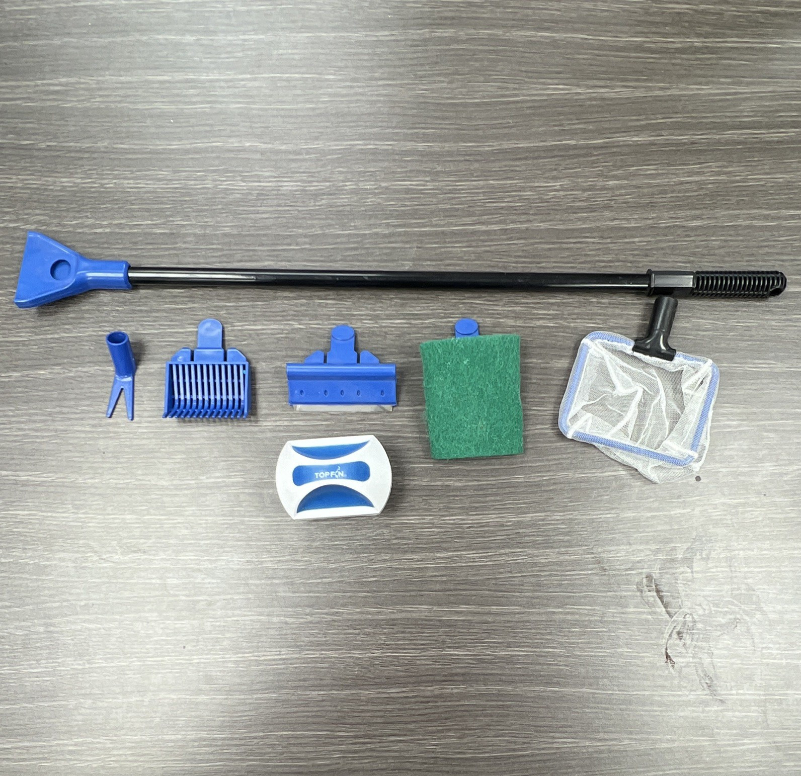 TOPFIN Magnetic Aquarium Glass Cleaner Kit w/ Scraper Pad, Fish Net, Handle