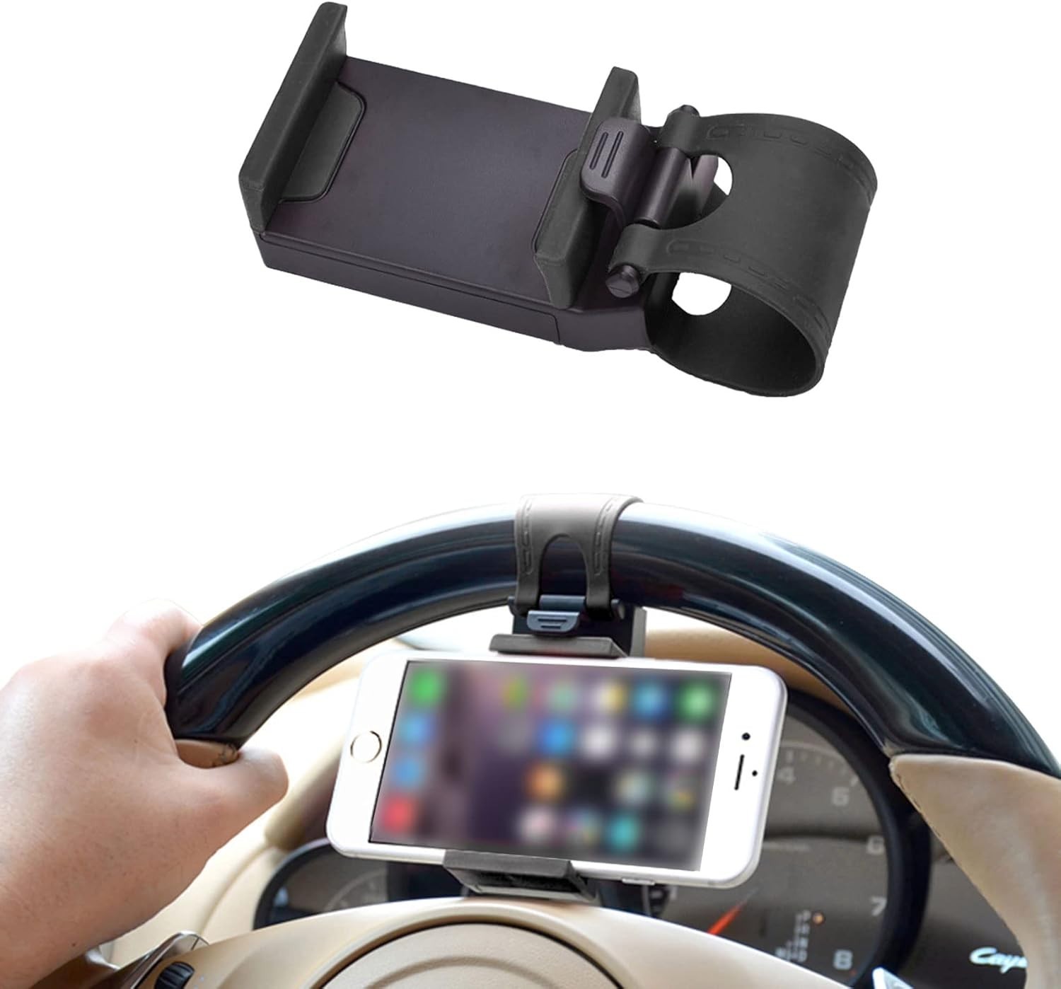 Car Phone Holder - Adjustable Car Cradle, Steering Wheel Phone Mount, Universal