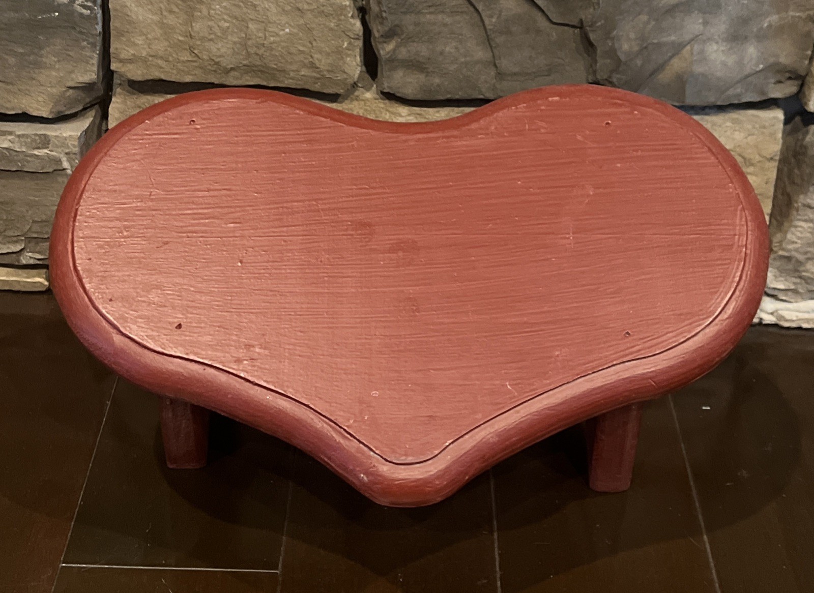 Vintage Wood Heart Shaped Step Stool Plant Stand Rustic Farmhouse