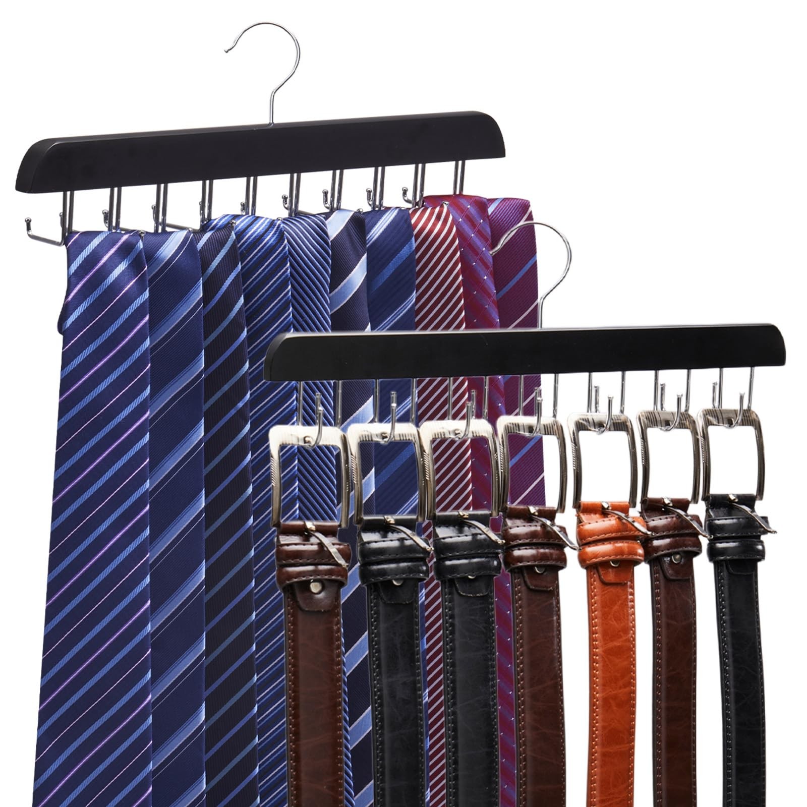 Sywxary Wooden Tie Rack & Belt 14 inches (height) x 0.5 (width), Black