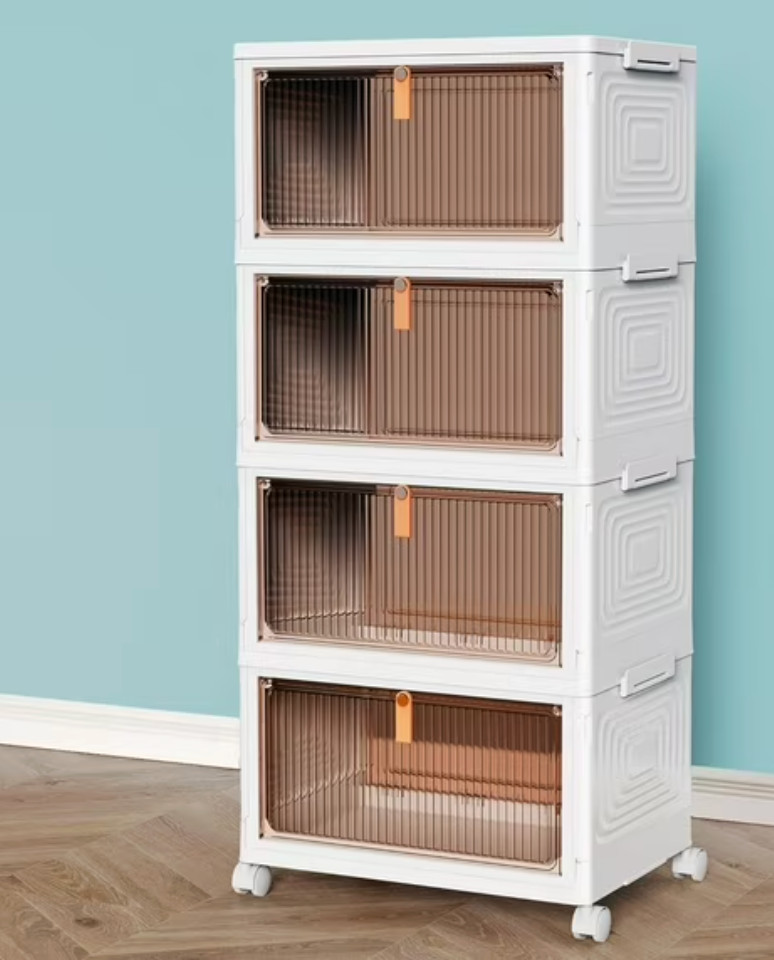 4 Tier Plastic Storage Cart w/ Wheels & Drawers Rolling Organizer Shelf Cabinet