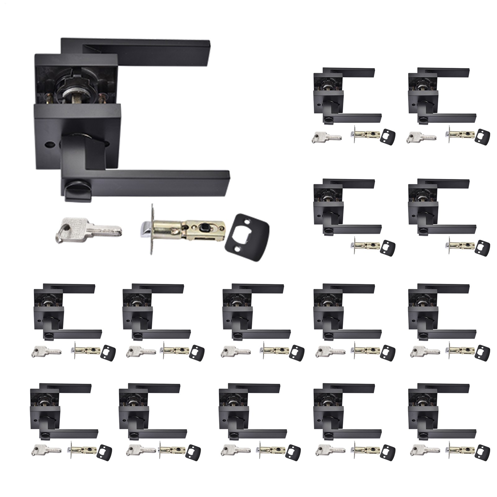 Black Door Lever Privacy Passage Dummy Handle Interior Square Knobs 15 pack