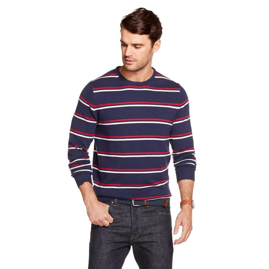 NEW MENS IZOD PREMIUM ESSENTIALS CREWNECK BLUE STRIPED SWEATER SIZE XL