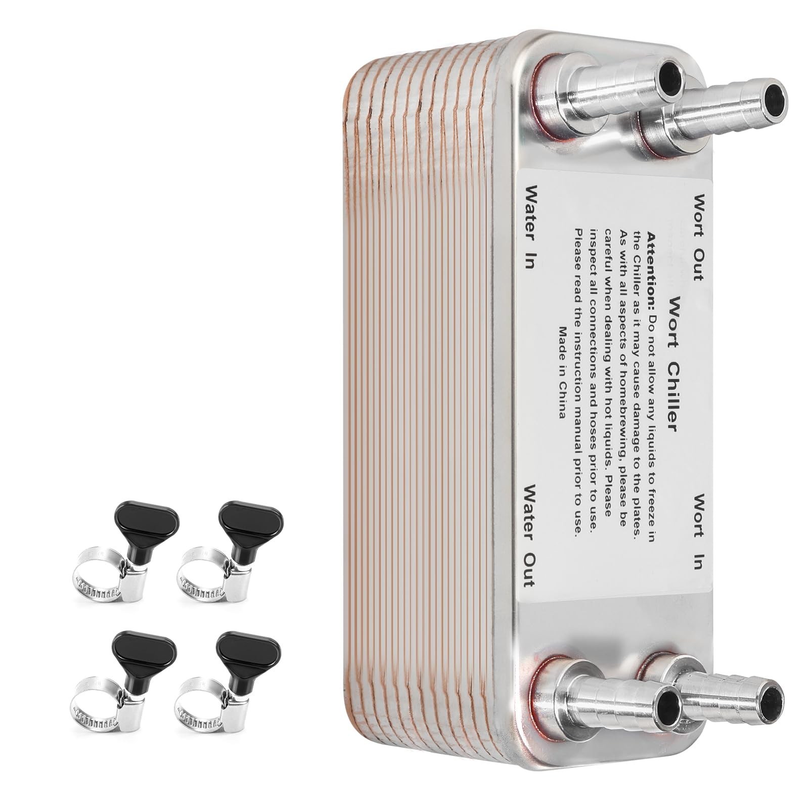 30 Plate Wort Chiller, 1/2 Barb Fitting Homebrew Plate Wort Chiller, Stainles...