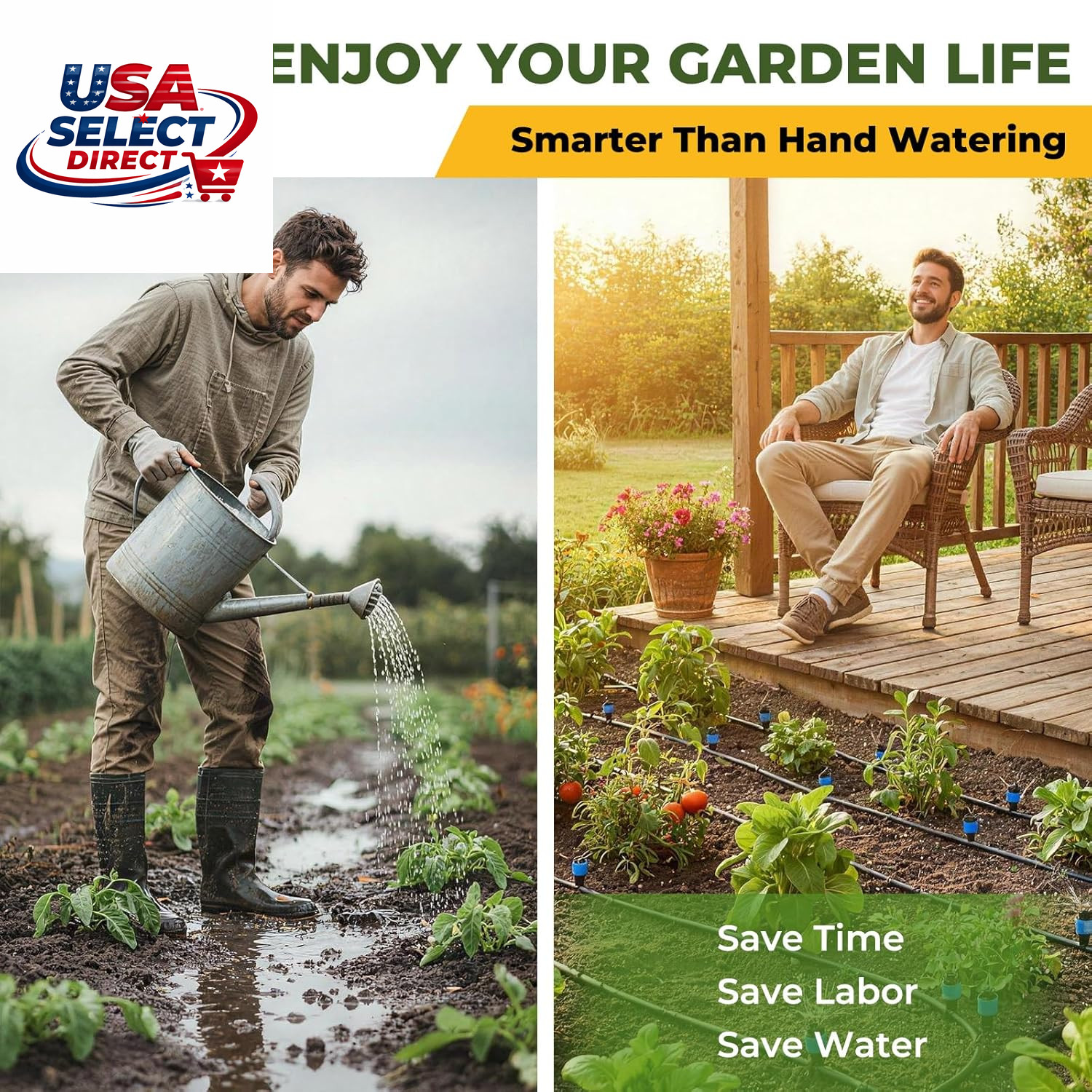 100FT Drip Irrigation System Kit, Quick Connect Garden Watering