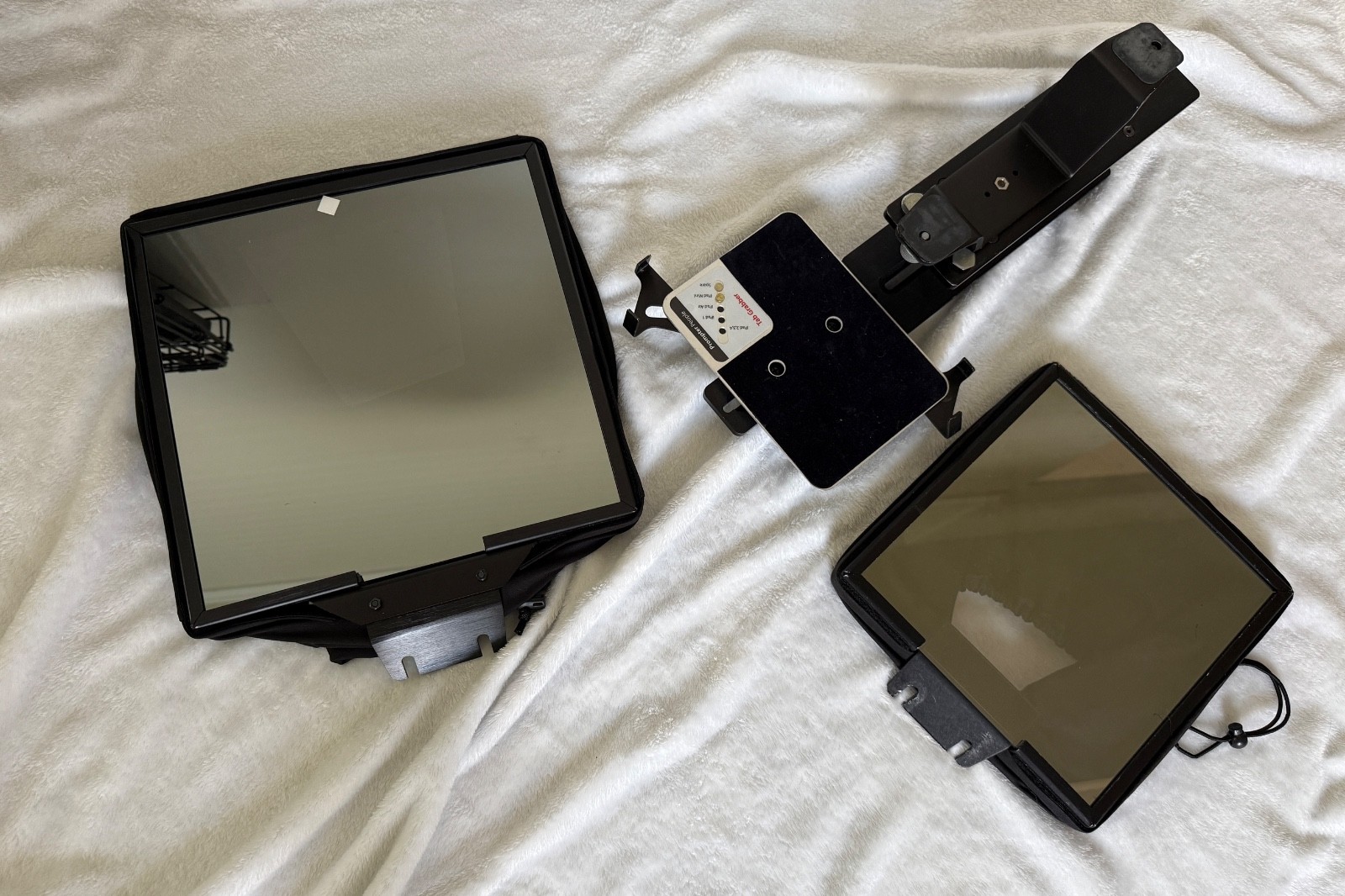 Prompter People Teleprompter. With 12 and 15 inch glass and bottom cold shoe.