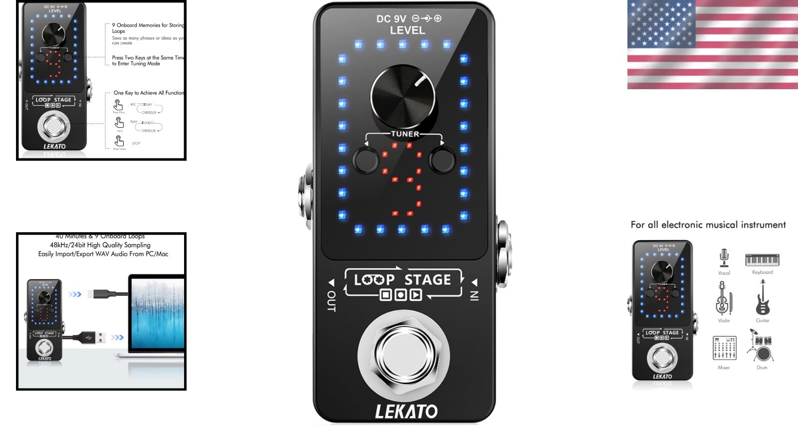 Electric Guitar Looper with Built-in Tuner - 9 Loops for Endless Creativity