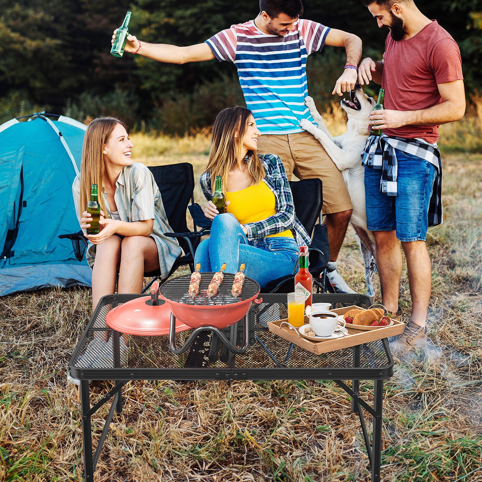 New Camping Table 3 ft Folding Grill Table with Mesh Desktop Portable Aluminum