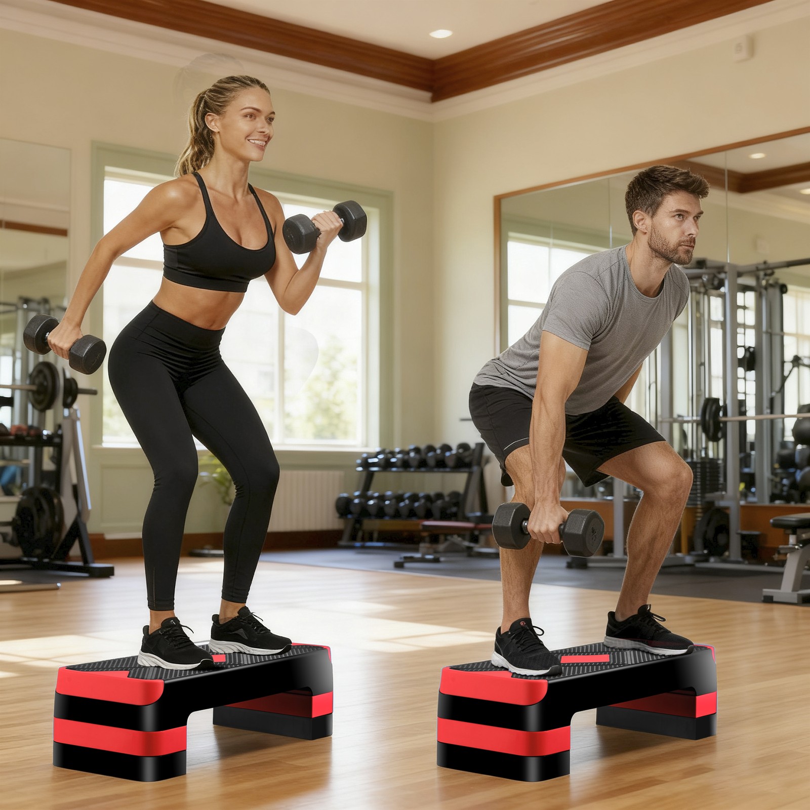 27" Aerobic Exercise Step Workout Step w/ 4" 6" 8" Adjustable Height Risers Red