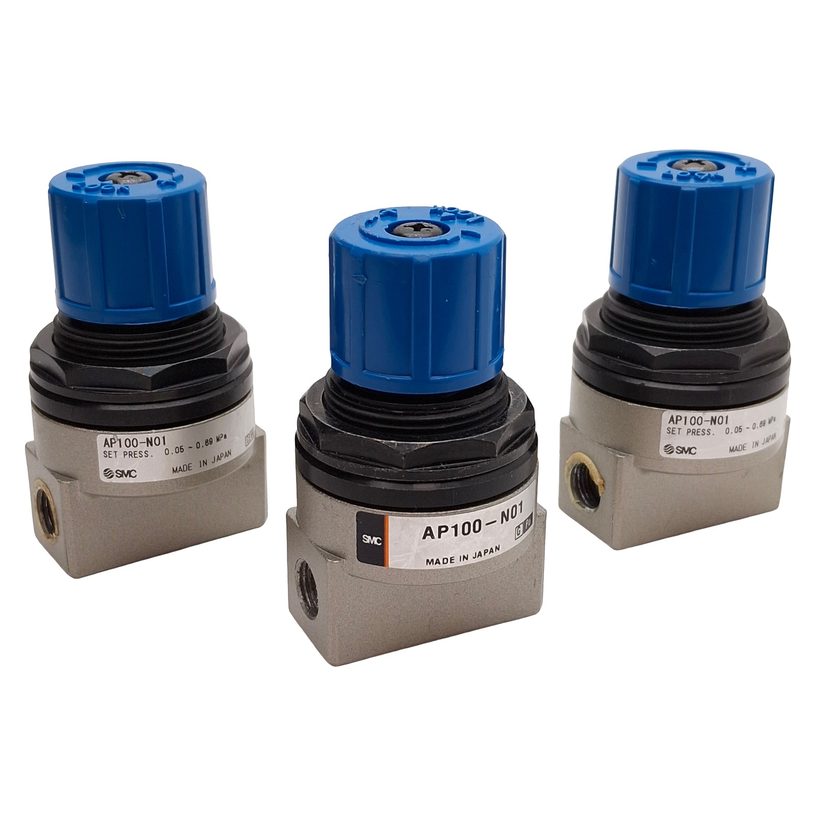 Lot of 3 SMC AP100-N01 Pressure Relief Regulator, 0.05-0.69MPa Set, 1/8in NPT
