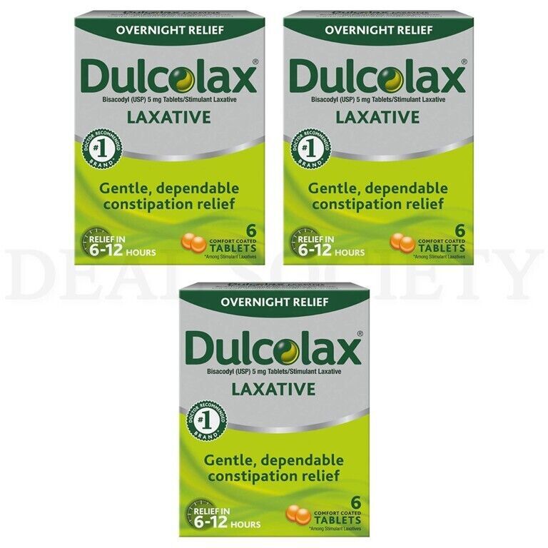 Dulcolax Stimulant Laxative Tablets Overnight Relief 6ct Pack of 3. EXP:2026