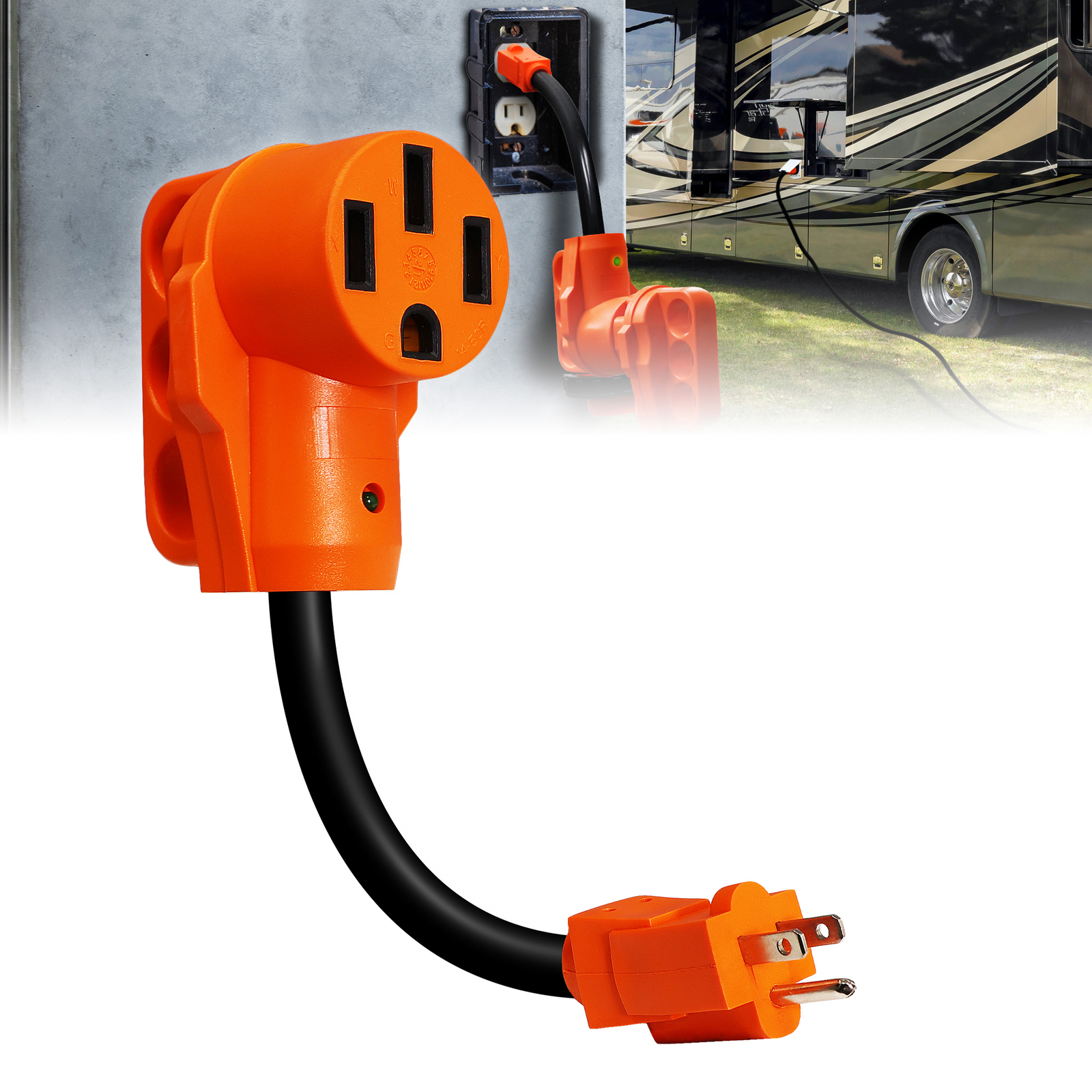 50A to 15A RV Power Adapter Cord Plug; NEMA 14-50R, 5-15P For Trailer Camper