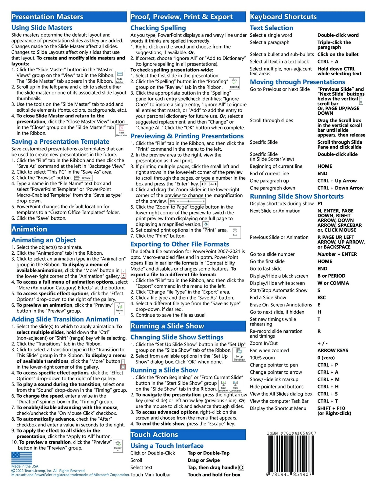 PowerPoint 2021 & 365 Training Guide Quick Reference Card Cheat Sheet Help