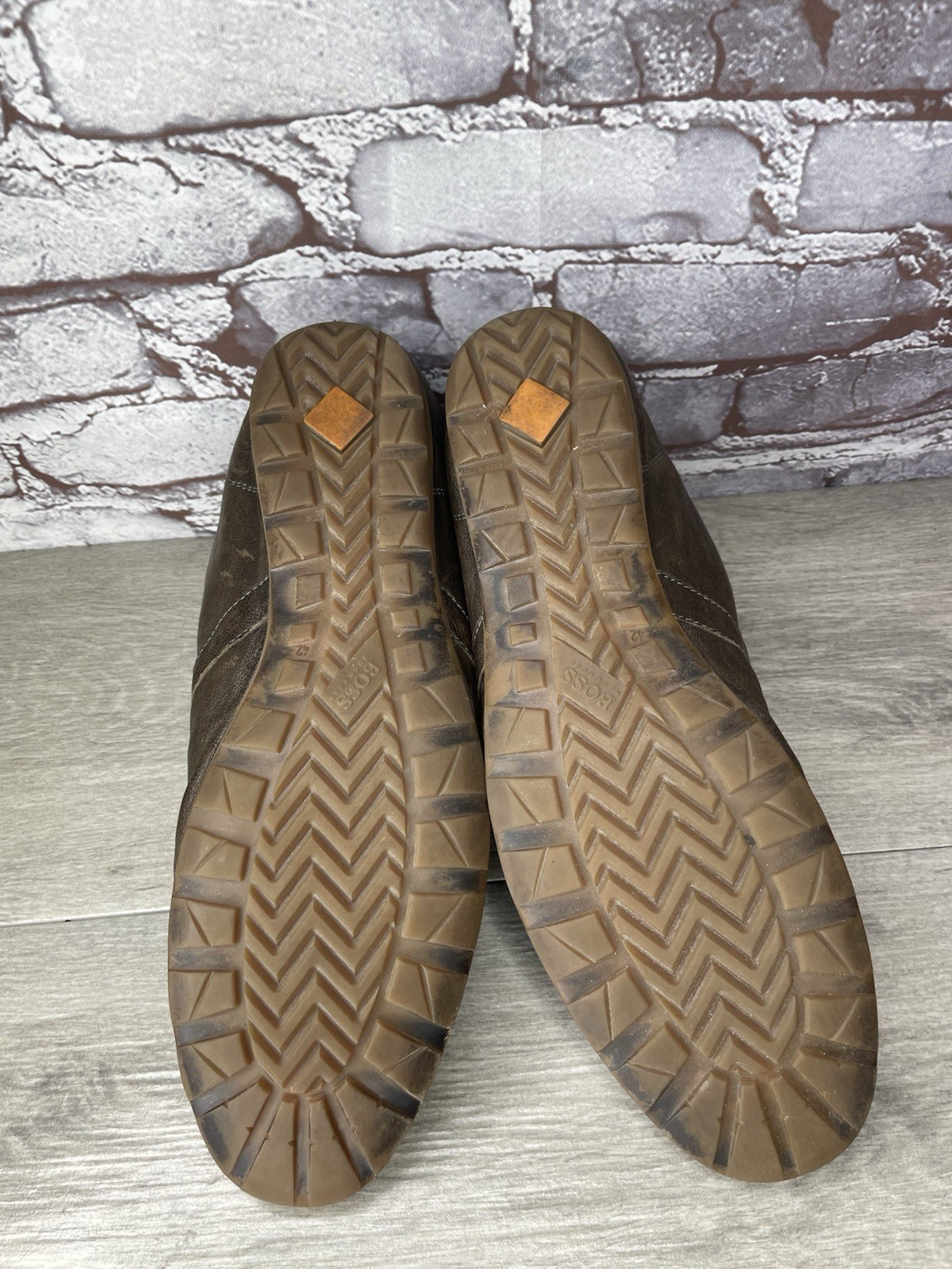 Hugo Boss Men Sz 43 US 10 Brown Leather High Top Fashion Lace Up Sneakers Shoes