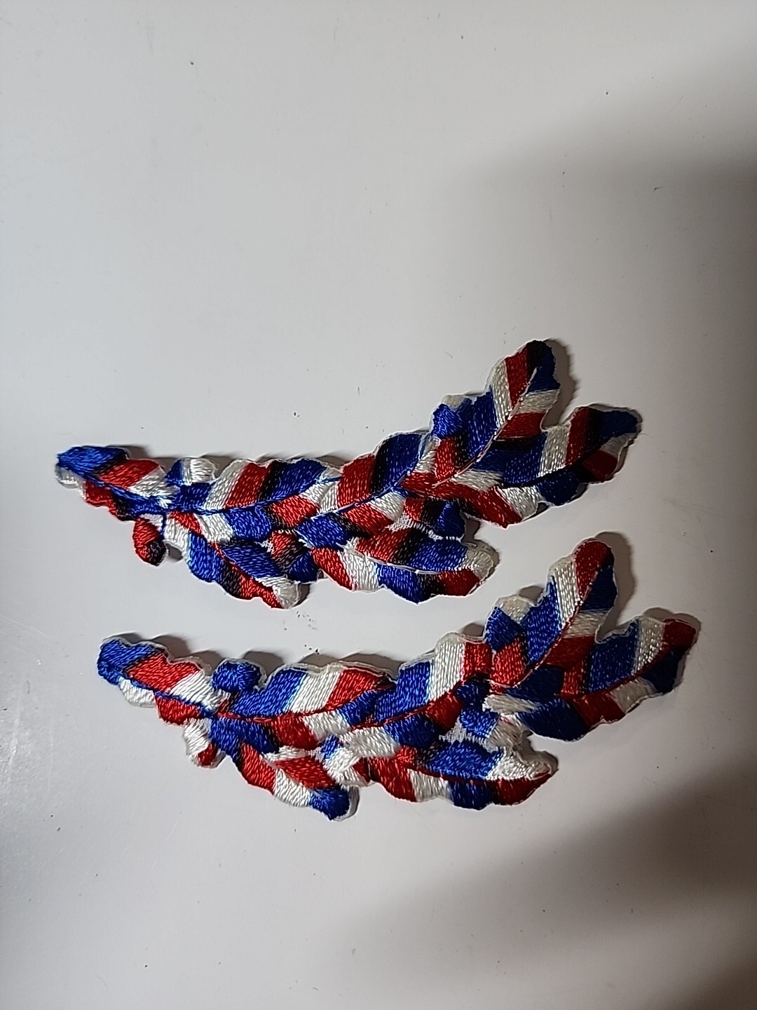 Pair Of VTG Red, White, & Blue Military Leaf Hat Patches