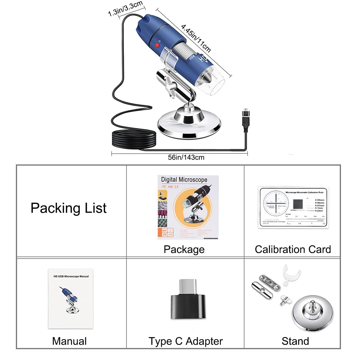 Jiusion 2K 2560x1440P USB Digital Microscope for Android, Windows & Mac | 40X-10
