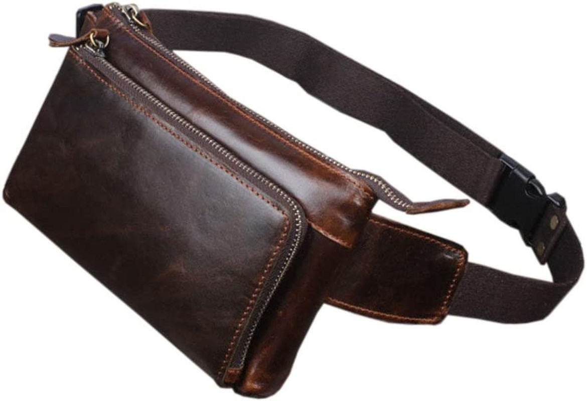 Vintage Leather Waist Bag Fanny Pack for Men Women Hip Bum Bag with Adjustable S