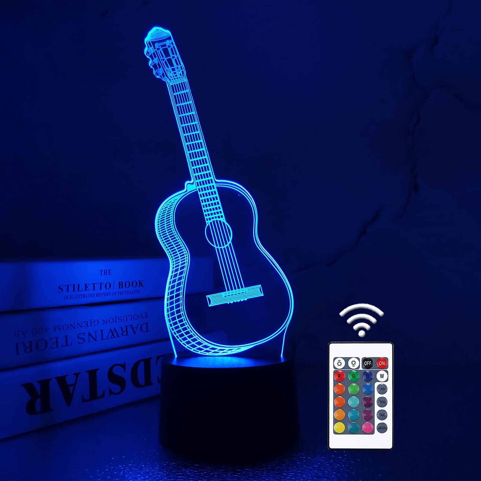 FULLOSUN 3D Night Light Guitar Gifts for Music Lover, Illusion Blue-Guitar