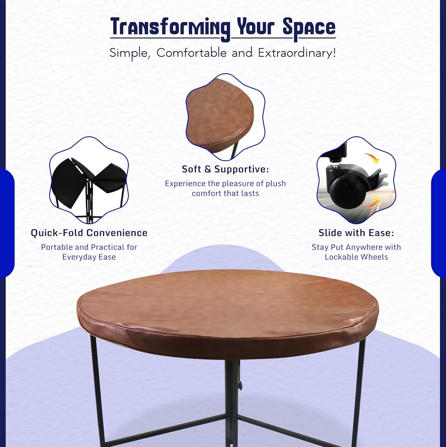 48" Round Folding Table with Lockable Wheels Heavy-Duty Indoor & Outdoor Table