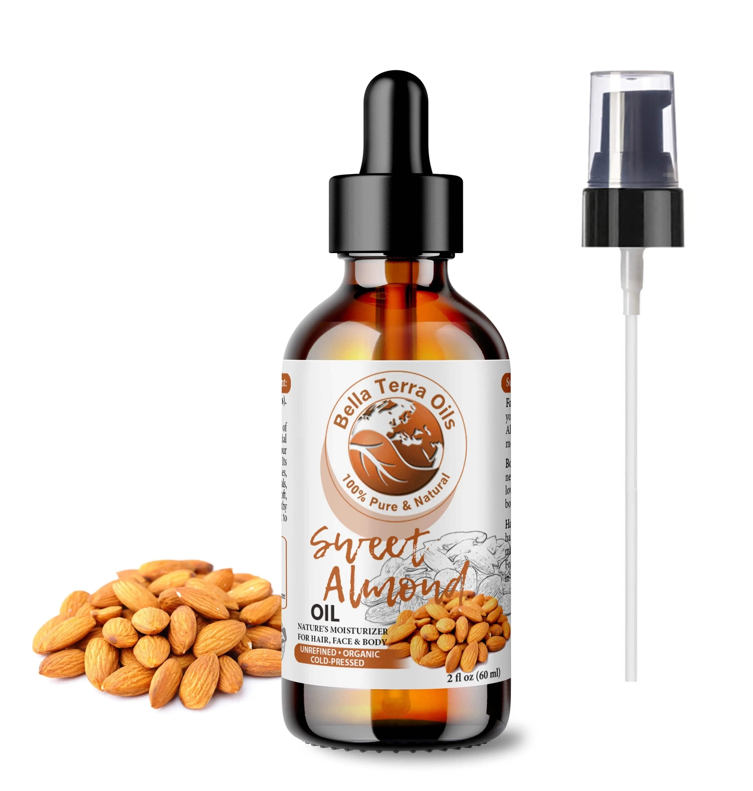 Organic Pure Sweet Almond Oil - 2oz | Premium Cold-Pressed Oil for Skin, Hair &