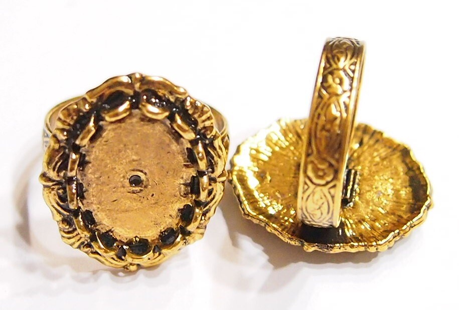 6 of 18x13mm Antique Gold Victorian Deco Angel Wings Adjustable Ring Settings