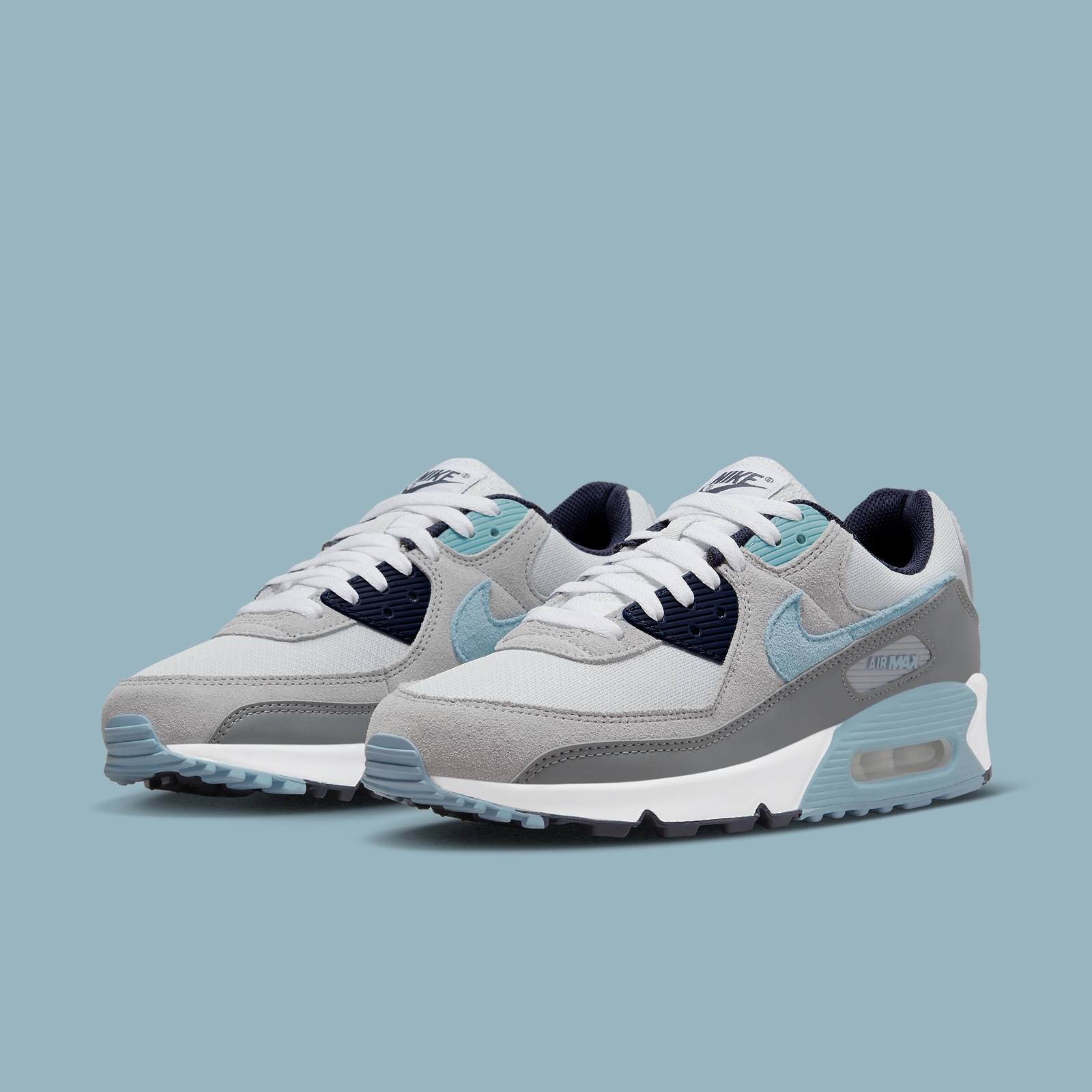 Nike Air Max 90 Pure Platinum Worn Blue White DM0029-003 sz 8 Men's