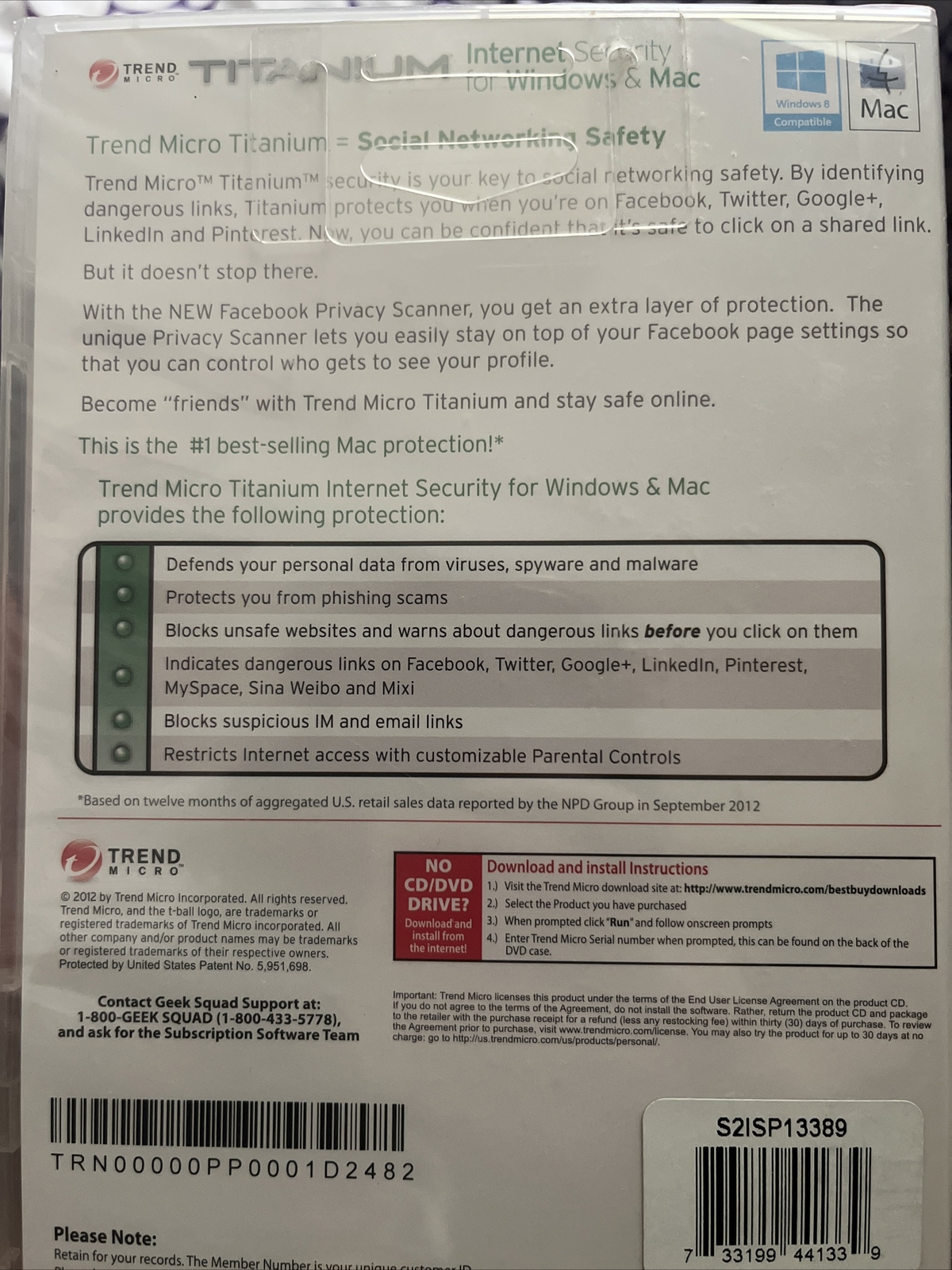 TREND MICRO TITANIUM-INTERNET SECURITY FOR WINDOWS & MAC BRAND NEW SEALED