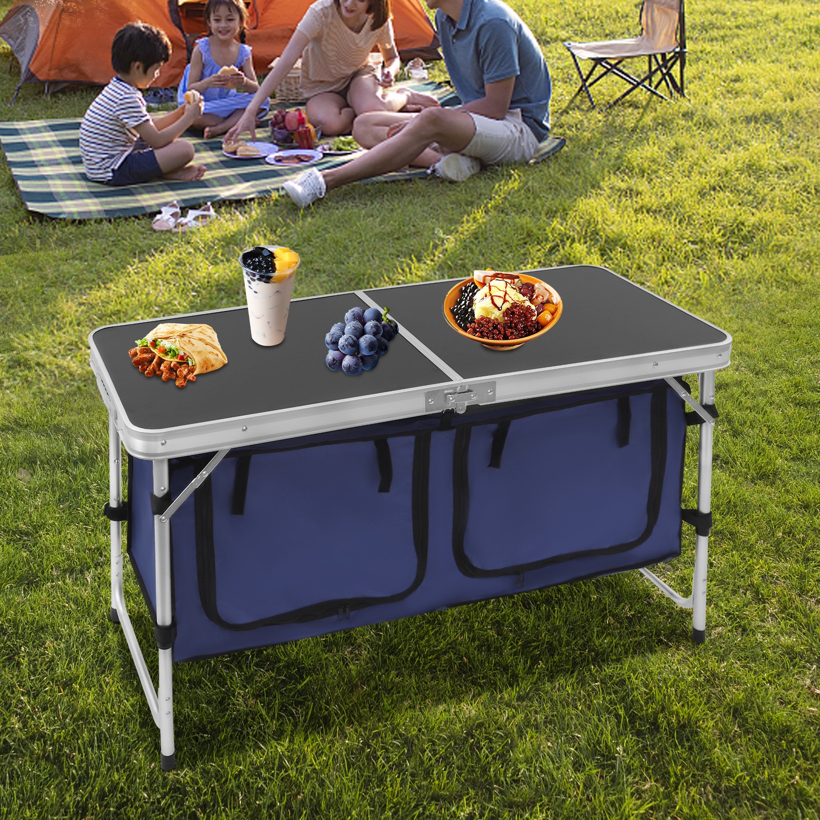 Adjustable Heights Folding Camping Table With Dual Panels Load-bearing 77.16lbs