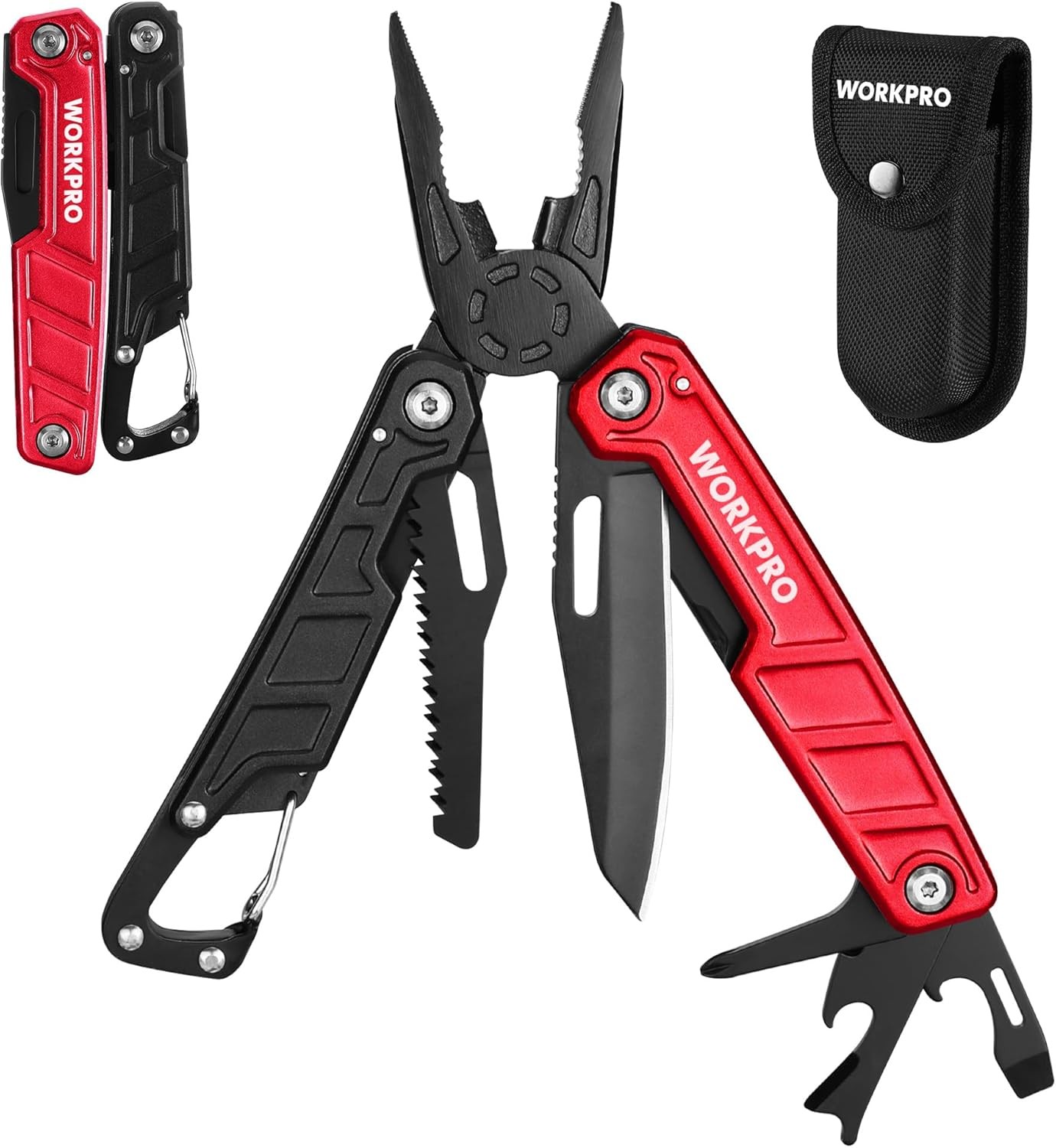 WORKPRO Multitool-11 in 1 Multitool Pliers with Pocket Clip and Red