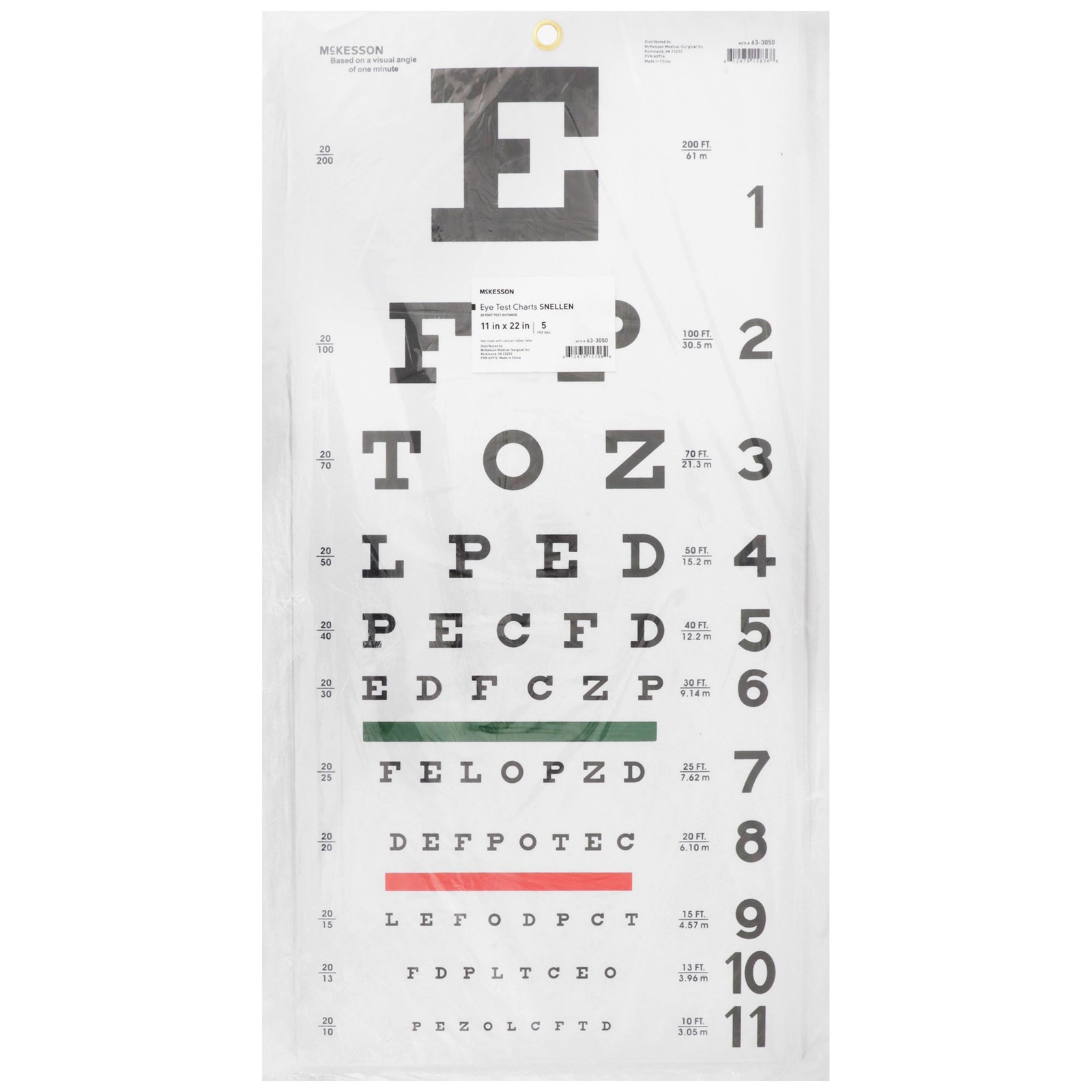 McKesson 20 Foot Distance Wall Mount Eye Chart Sloan Letter 5 per Bag